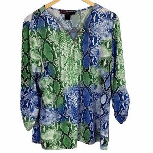 Peck & Peck blue and green snake print top